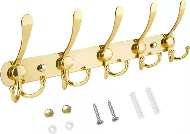 Wall Mounted Coat Rack, Five Heavy Duty Tri Hooks All Metal Construction