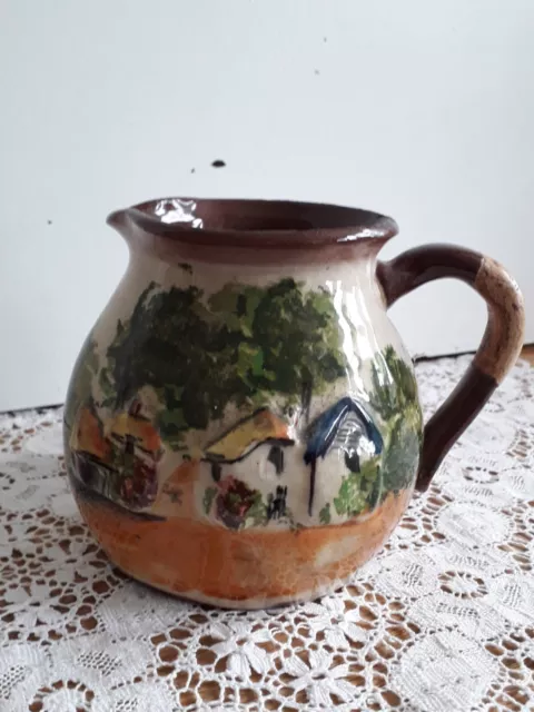 Cockington Forge Eartheware Torquay Ware Motto Jug with embossed  Cottages motif 2