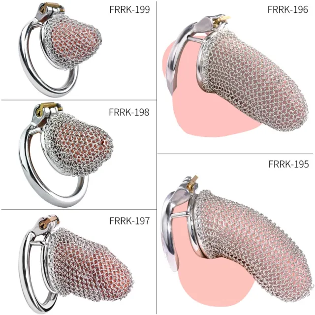 Male Hollow Mesh Chastity Cage Device Stainless Steel Cage Lock Ring