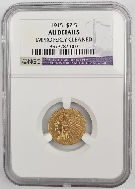 1915 $2.50 Gold Indian Head Quarter Eagle Pre 33 AGW .12094 Oz NGC AU Details