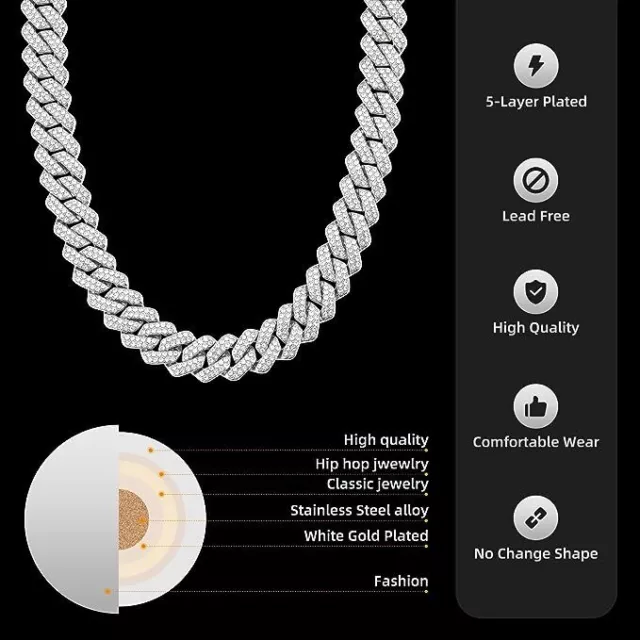 MOISSANITE Prong Cuban Link Chain Real Iced Necklace Hip Hop Pass