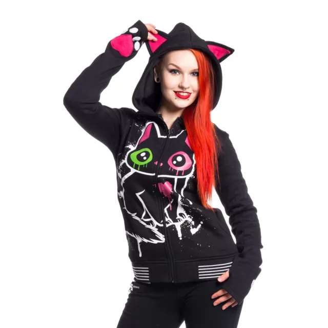 Cupcake Cult Kitty Mase Hood Ladies Black Goth Emo Punk Alternative Cat