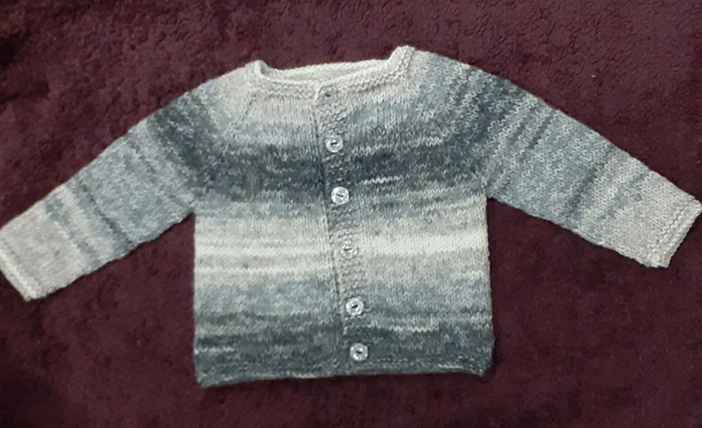 Hand knitted Baby Cardigan ~ Grey and White ~ 3-6 months