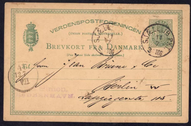 Danemark Old Letter  Ambulant - Sjaell.jb.pkt  Destination Berlin 1897