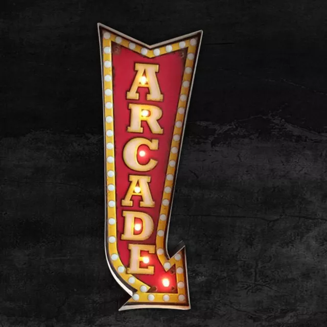3D Vintage ARCADE Arrow Sign W/ LED Lights Game Room Bar Retro Wall Decoration