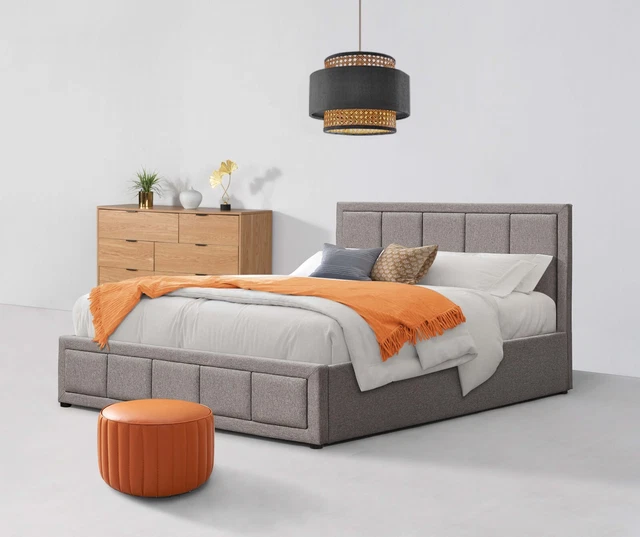 FABRIC OTTOMAN STORAGE Bed Gas Lift Up Double & King Size Memory Foam