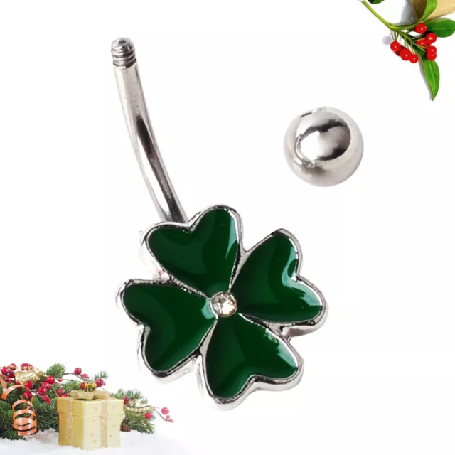 2Pcs Four Leaf Belly Ring for St Patricks Day