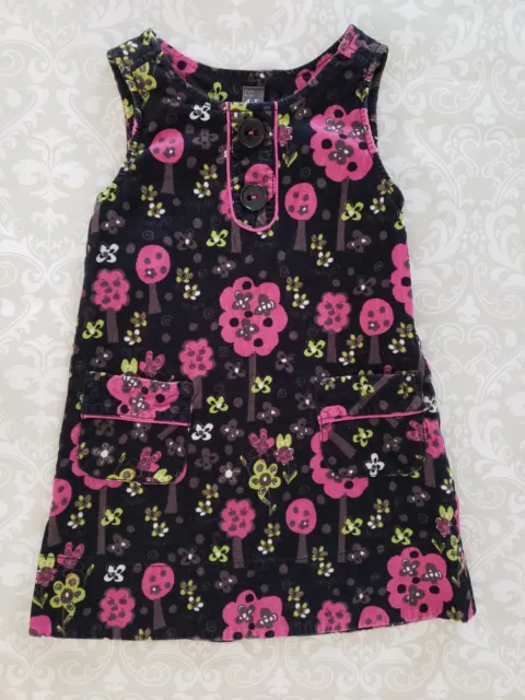 Zara Kids 4-5Y Girl Brown Pink Corduroy Jumper Dress Trees Flowers
