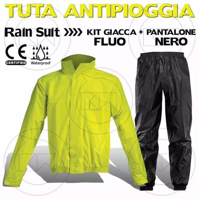 Rain Suit Tuta Antipioggia Kit Completo Impermeabile Moto Scooter Giallo Fluo