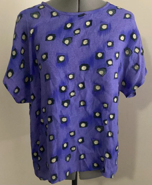 Carole Little shirt women 8 purple yellow black polka dot round neck rayon