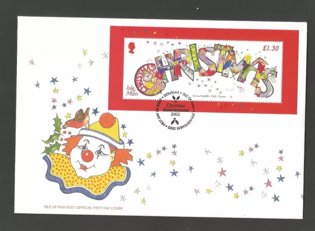 ISLE OF MAN 2002 CHRISTMAS MINI SHEET on UNADDRESSED OFFICIAL FIRST DAY COVER