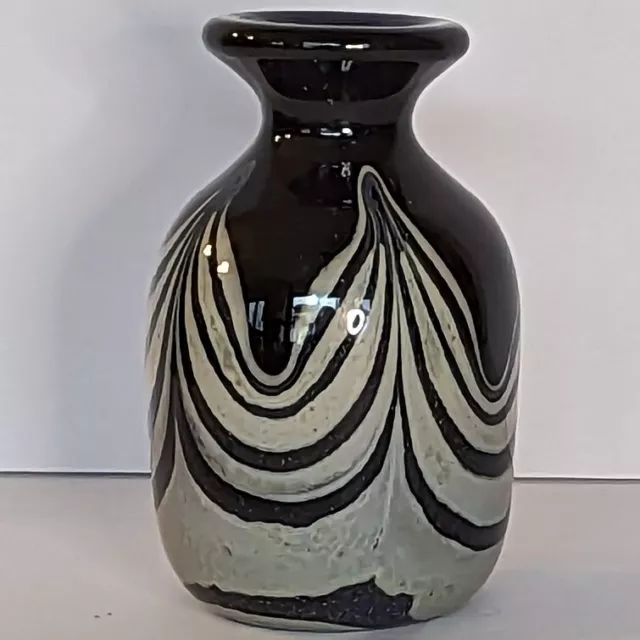 Heavy Hand Blown Art Glass Vase Cobalt Blue/Putty Pristine Condition Gorgeous