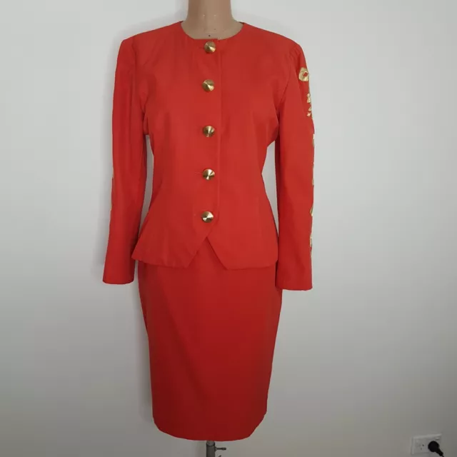 Teena Varigos Tailored Power Suit 2 Piece Jacket Skirt VIN 80s Rust Embroidered