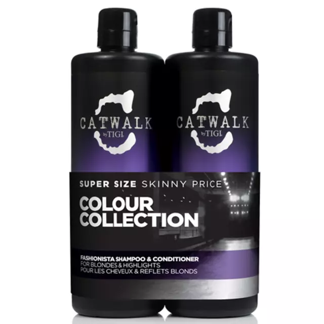 Lot Cheveux Blonds Anti-jaune TIGI Fashionista violet shampoo + Baume 750ml