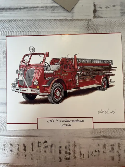1941 Pirsch International Fire Truck Aerial Art Print Calendar Ad 12"x9.5"