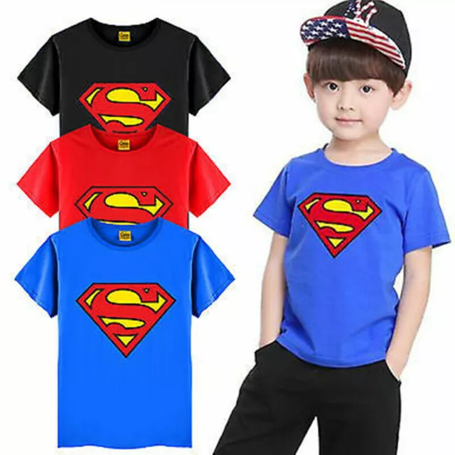 Kids Boys Superman T-shirt Tops Tee Shirts Toddler Summer Casual Clothes Outfit~