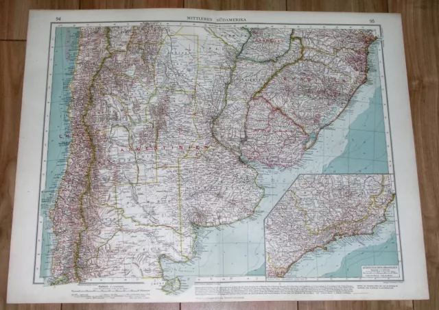 1937 Original Vintage Map Of Argentina Buenos Aires Chile Uruguay Paraguay