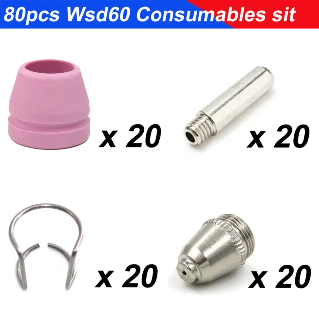 80 Pcs Plasma Cutting Torch Consumables Nozzle 60A For WSD-60 AG60P SG-55