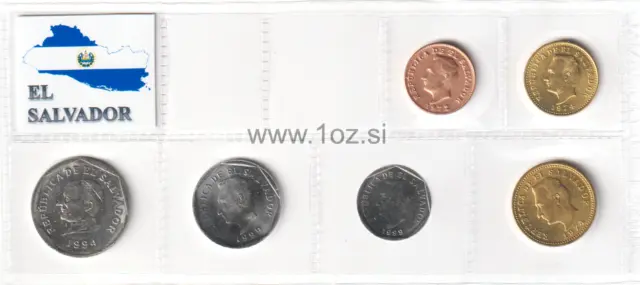 EL SALVADOR SET 1972/1999 - 6 coins ( 1, 2, 3, 5, 10, 25 CENTAVOS ) UNC