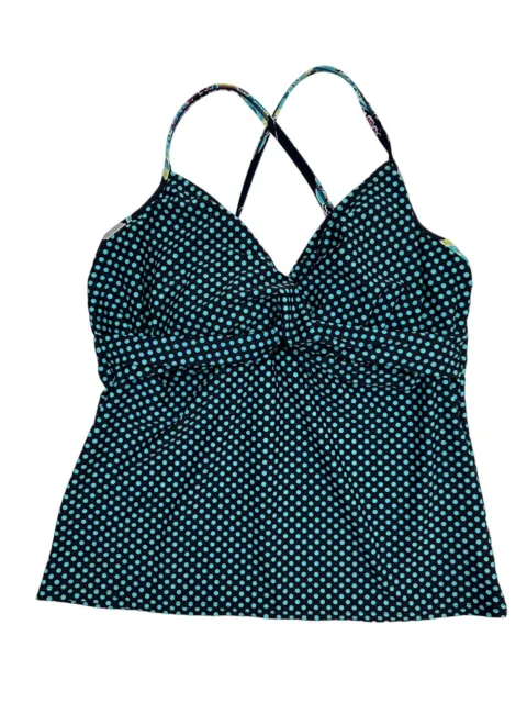 Athleta Tankini Womens Size 38D/ 36DD Blue Black Polka Dots Swimsuit Under Wire