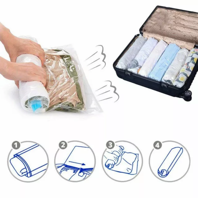 8 Travel Space Saver Bags - No Vacuum or Pump Needed - Luggage Accessories 4L 4M 2