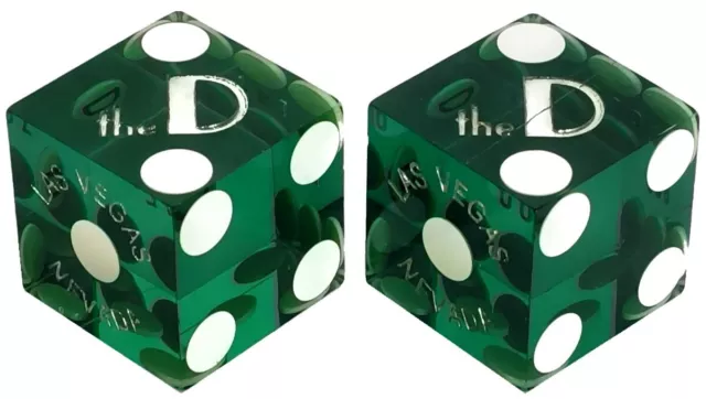 Authentic The D Las Vegas Casino 19mm Craps Dice Pair Green Polished Mixed #s