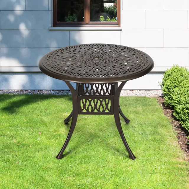 Round Cast Aluminum Outdoor Dining Table with Chair Garden Patio Furniture Set