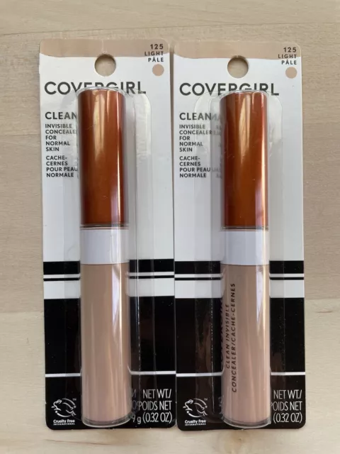 Lot of (2) NEW Covergirl Clean Invisible Concealer for Normal Skin - Light 125