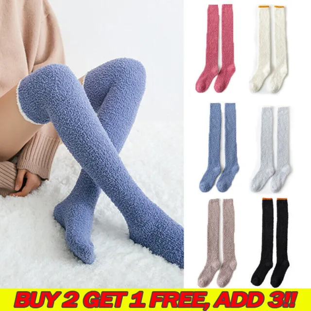 Womens Girls Winter Thigh High Over The Knee Long Socks Stockings Fluffy Fleece