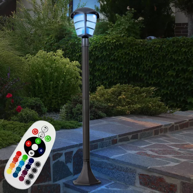 RGB LED Außen Steh ALU Strahler Lampe dimmer Laterne Park Leuchte FERNBEDIENUNG