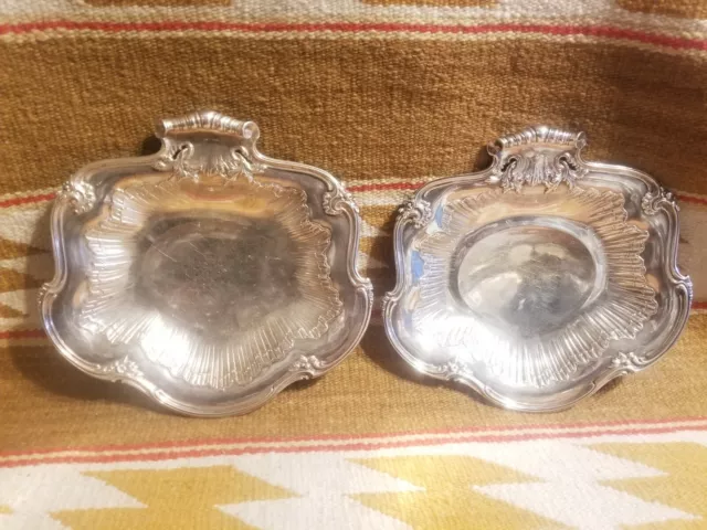 2 Rare Boin Taburet French 950 Silver Oyster Shell Handle Serving Dining Plates