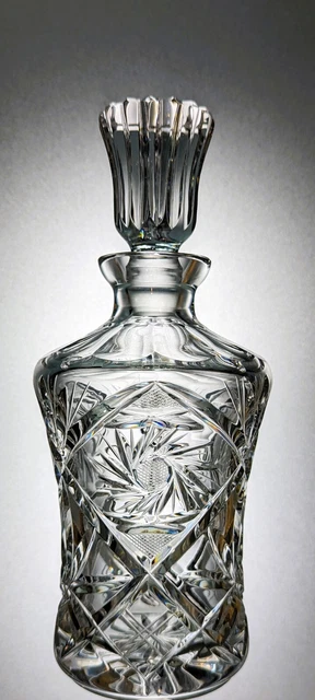 Smaller Waisted Lead Crystal PINWHEEL Cut Glass Liqueur  Bedside Decanter  23cm