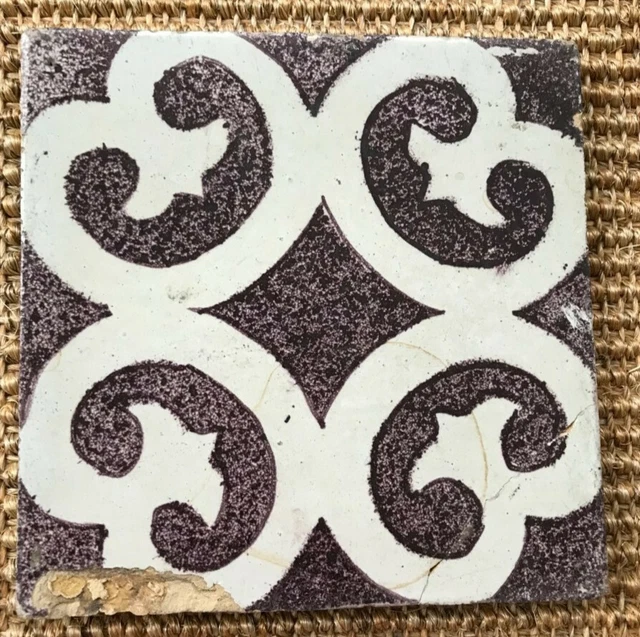Antique 18C Dutch Delft Manganese Tile Featuring Abstract Spider Motif