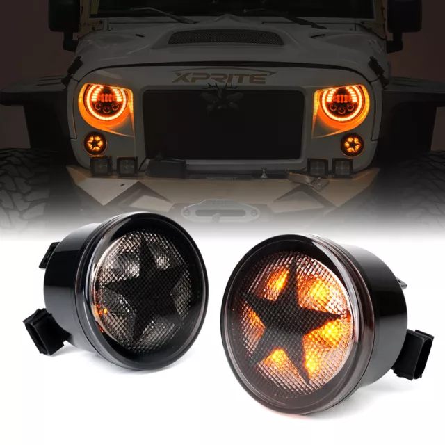 Xprite Smoke Lens LED Turn Signal Lights Assembly for 2007-2018 Jeep Wrangler JK