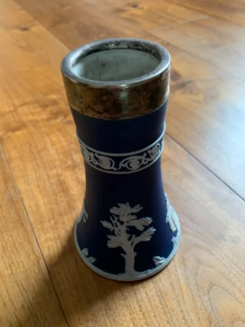Antique Adams Tunstall Vase . Cobalt Blue With Silver Rim