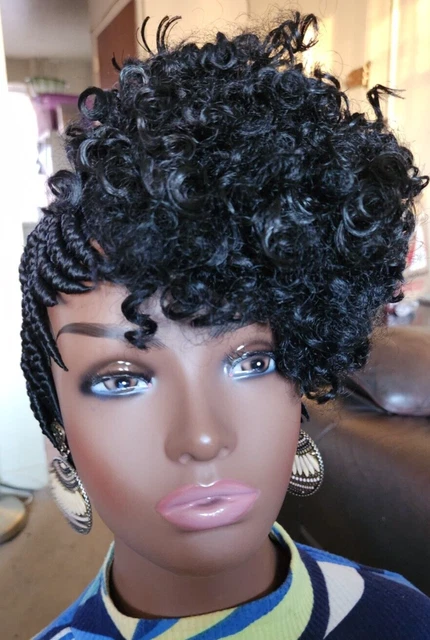Fully Hand Braided whole box braids Mohawk pony bout cornrow wig 1B