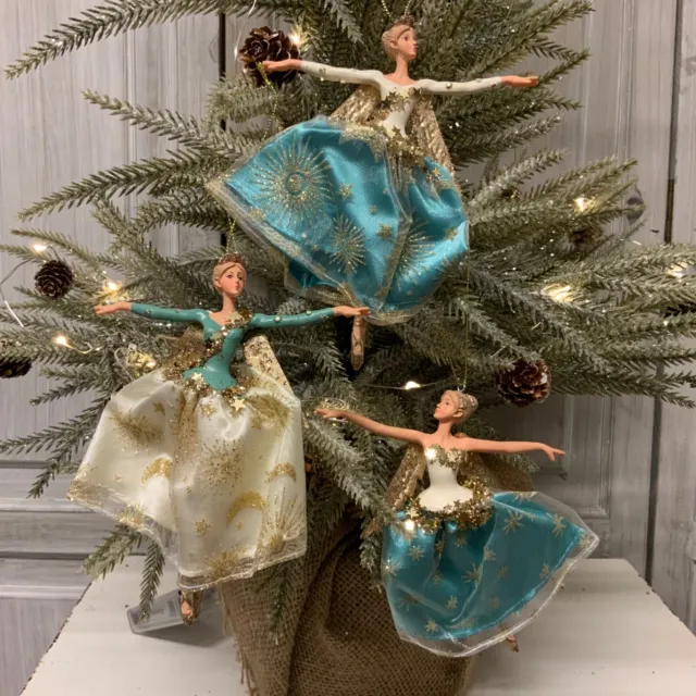 Gisela Graham Celestial Hanging Fairy Christmas Tree Decoration Resin Aqua Moon