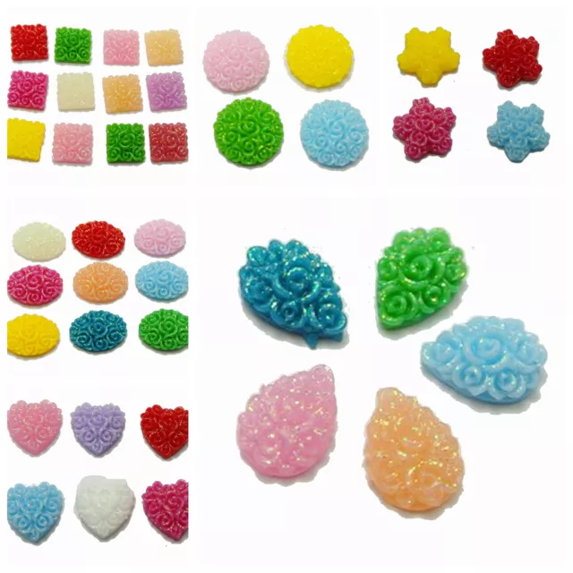 Craft DIY Mixed Color Flatback Resin Floral Cabochons NO Hole Various Shape