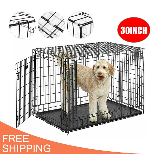 30 inch Medium Dog Cage Foldable Puppy Pet Metal Training Crate Carrier Black UK