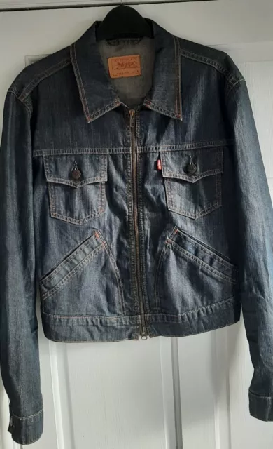 Levi Strauss Ladies Large Denim Jacket Dark Blue Zip Womens L LEVIS