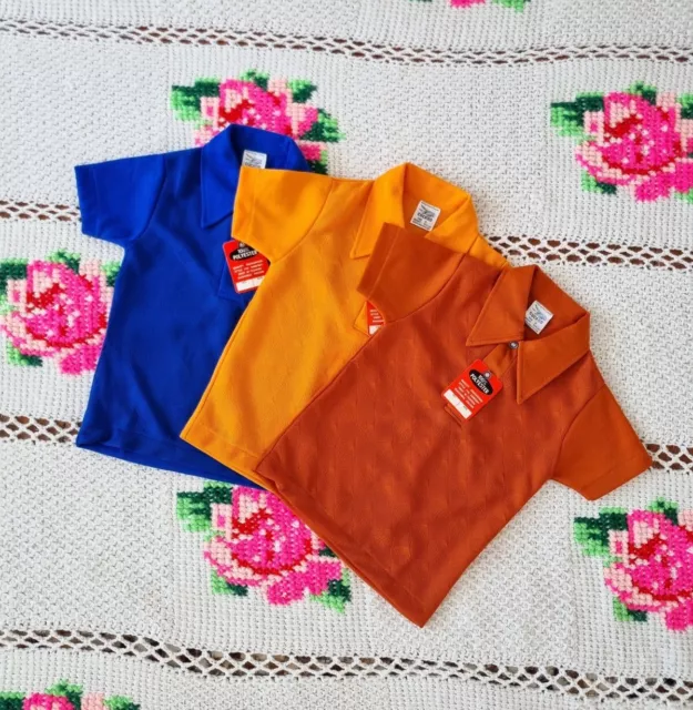 Retro 3 Polo Shirts Lot 60S Deadstock Cuckoo Diamond Collar Tee Approx 3-4 Years