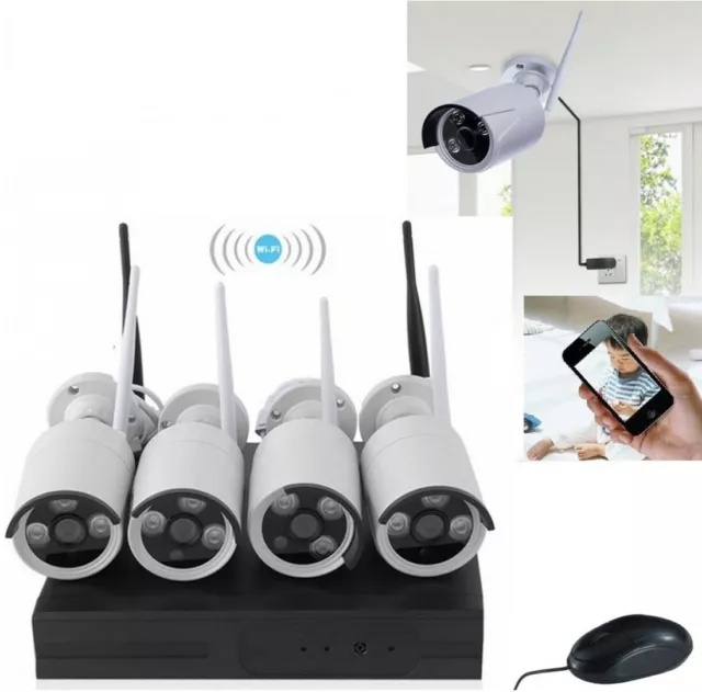 KIT VIDEOSORVEGLIANZA WIRELESS DVR NVR 4 CANALI 4 TELECAMERA WIRELESS 3.6mm