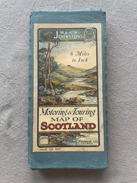 1920s W & AK Johnston's Motoring And Touring Map Of Scotland