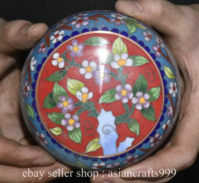 4" Alte chinesische Kupfer blaue Cloisonne Dynastie Blumenmuster Box Case