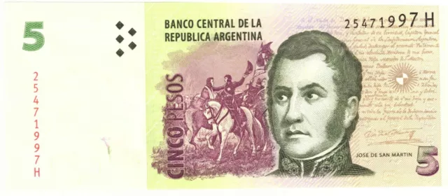 Argentina Five Pesos $5 Convertibilidad Bank Note Mint Cond Plastic Sleeve