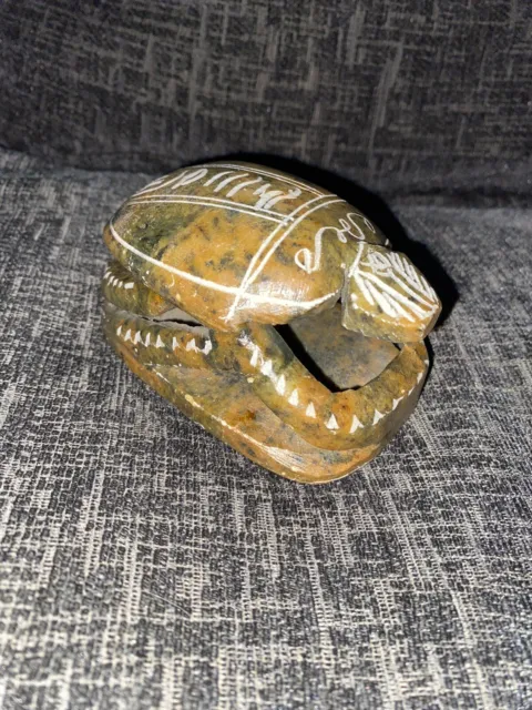 Egyptian Hand Carved Scarab Paperweight Stone Beetle With Hieroglyphs Vintage