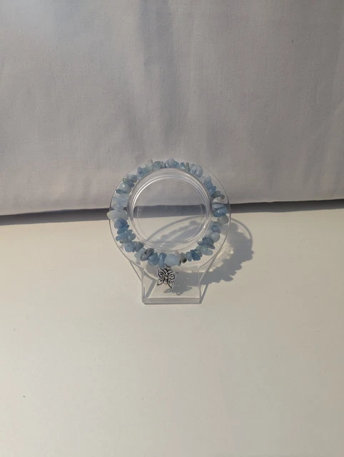 Aquamarine Chip Bracelet With Butterfly Charm