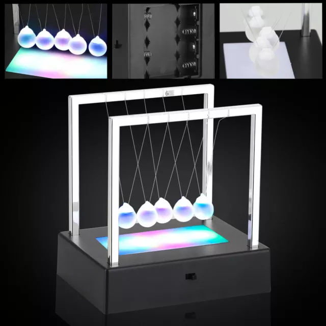 LED Newtons Cradle Balance Ball Home Decor Office Science Desk Gravity Toy Gifts