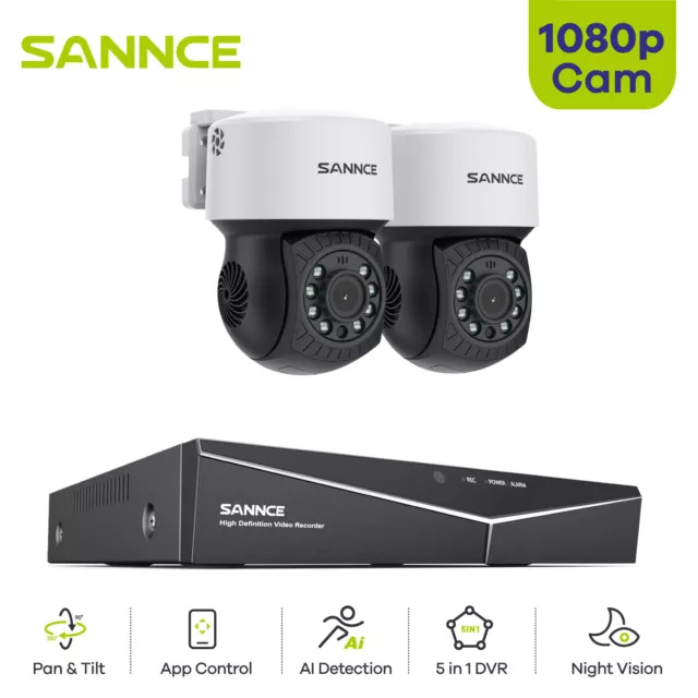 Sannce Pan Tilt 1080P Cctv Camera Security System 4Ch H.264 Dvr Ai Detection Kit