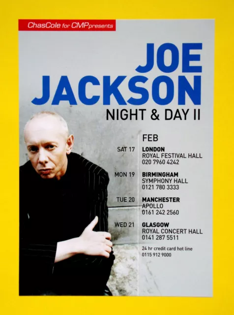 Joe Jackson 'Night & Day II' UK Tour 2000 A5 flyer - MINT...ideal for framing!